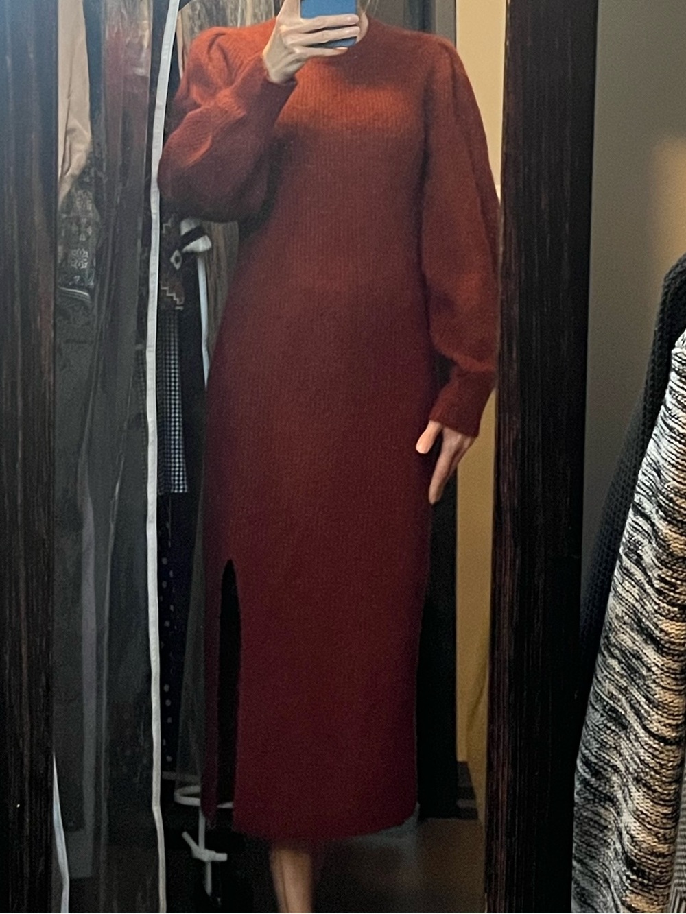rag & bone Ribbed Midi Sweater Dress in Rust Red